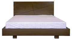 Modern Walnut Platform Bed with Dresser & Mirror