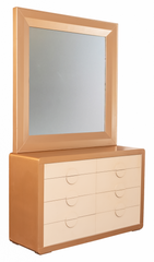 Ivory Luxe Bedroom Set – Tufted King Bed, Mirror Dresser & Side Tables in Golden Offwhite Finish