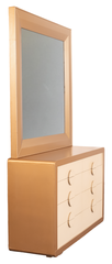 Ivory Luxe Bedroom Set – Tufted King Bed, Mirror Dresser & Side Tables in Golden Offwhite Finish