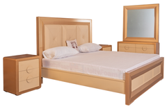 Ivory Luxe Bedroom Set – Tufted King Bed, Mirror Dresser & Side Tables in Golden Offwhite Finish