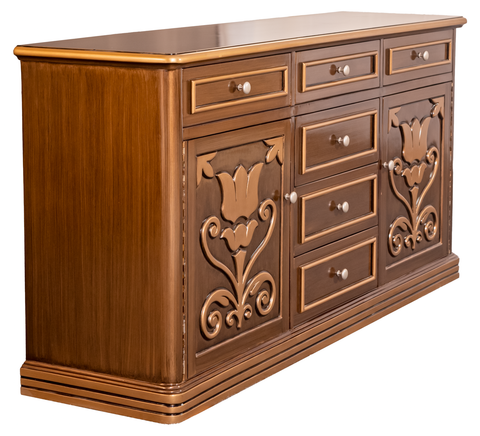 Regal Green Tufted Bedroom Set – King Bed with Carved Dresser & Side Tables