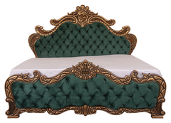 Regal Green Tufted Bedroom Set – King Bed with Carved Dresser & Side Tables