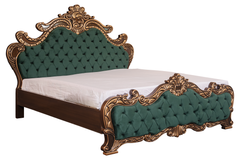 Regal Green Tufted Bedroom Set – King Bed with Carved Dresser & Side Tables
