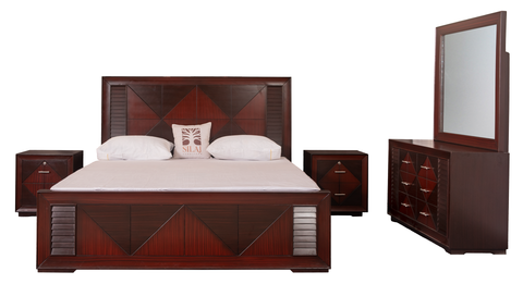 Geo Frame King Bedroom Set – Geometric Panel Design with Dresser & Side Tables