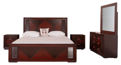 Geo Frame King Bedroom Set – Geometric Panel Design with Dresser & Side Tables