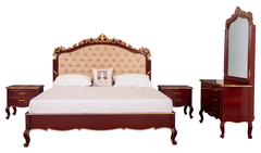 Classic Royal Bed Set – Tufted Headboard, Carved Legs & Bargandi Finish