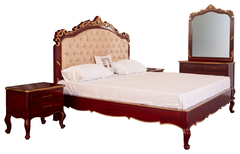 Classic Royal Bed Set – Tufted Headboard, Carved Legs & Bargandi Finish