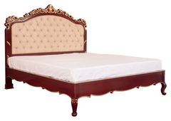 Classic Royal Bed Set – Tufted Headboard, Carved Legs & Bargandi Finish