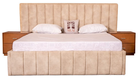 Plush Upholstered Bedroom Set – King Size Bed with Side Tables
