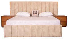 Plush Upholstered Bedroom Set – King Size Bed with Side Tables