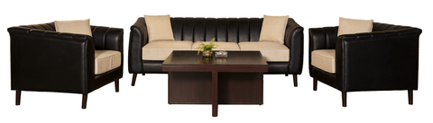 Black Leatherette Sofa Set – Sophisticated Comfort in Tooth & Keekar Wood Frame - Silaj Furniture