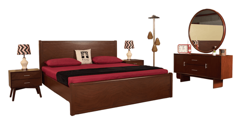Modern Walnut Finish Bed Set with Sleek Dressing Table & Side Table — Contemporary Elegance Redefined - Silaj Furniture